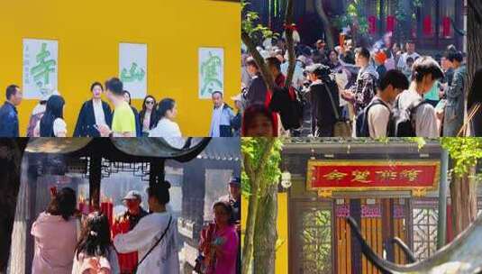 游客寺庙中焚香祈福高清在线视频素材下载