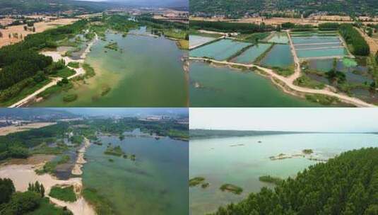 乡村振兴青山绿水水田风光湖泊湿地工业污染高清在线视频素材下载