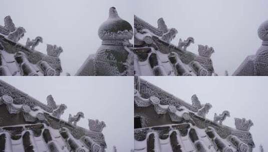 武当山古建筑脊兽屋脊大雪空境升格高清在线视频素材下载