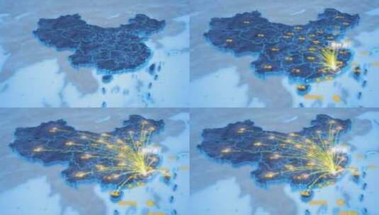 梅州市蕉岭县辐射全国网络地图ae模板高清AE视频素材下载