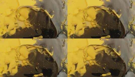 黄黑丙烯颜料混合流动高清在线视频素材下载