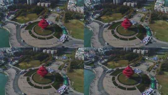 青岛地标建筑五四广场青岛CBD航拍4K高清在线视频素材下载