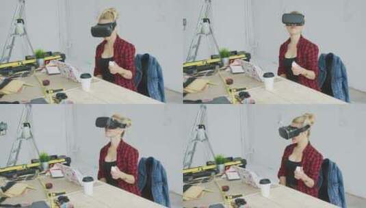 女人戴着VR眼镜体验虚拟世界高清在线视频素材下载