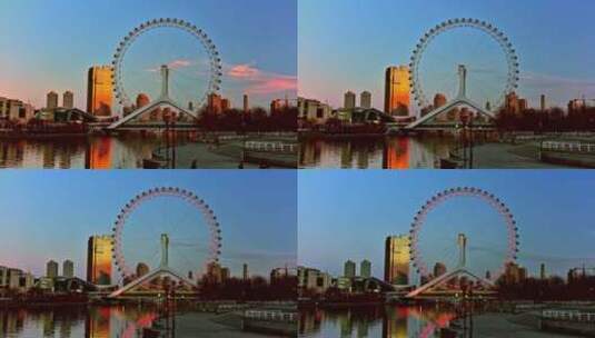 城市旅游网红打卡地天津之眼日转夜延时摄影高清在线视频素材下载