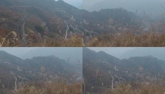 冬季云南山区荒草铁路和走山路的村民高清在线视频素材下载