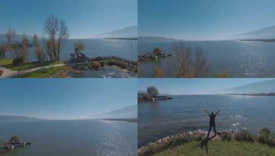 高原湖泊视频蓝色天空下云南大理洱海高清在线视频素材下载