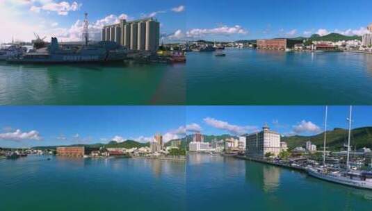 毛里求斯路易港海港城市航拍高清在线视频素材下载
