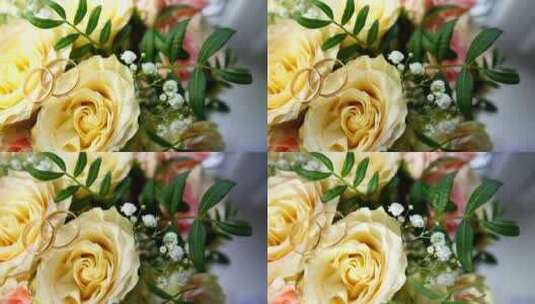 黄色花朵上的结婚戒指高清在线视频素材下载
