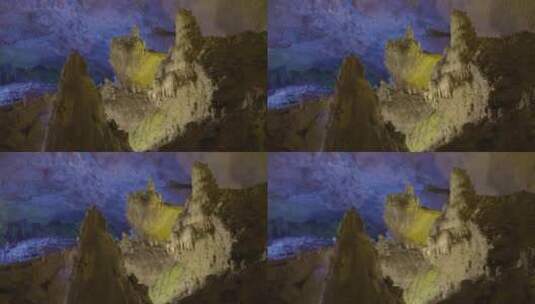 喀斯特地貌充水溶洞中的钟乳石景观高清在线视频素材下载