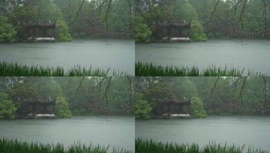 157 杭州 风景 古建筑 下雨天 亭子 树枝高清在线视频素材下载