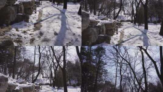 落雪假山石岩石圆明园雪景 ~高清在线视频素材下载