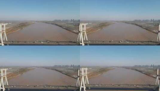 航拍济南黄河风光黄河大桥高清在线视频素材下载