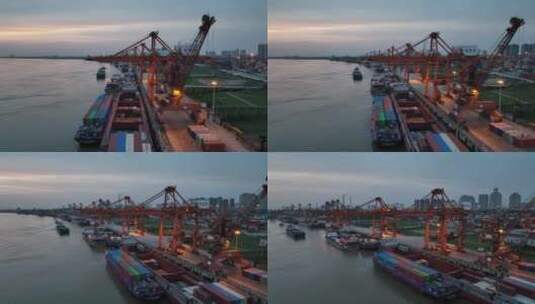武汉阳逻港，吊机群平视环绕镜头高清在线视频素材下载