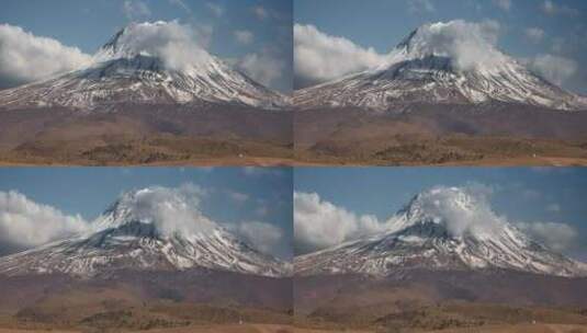 峰顶有雪的火山高清在线视频素材下载