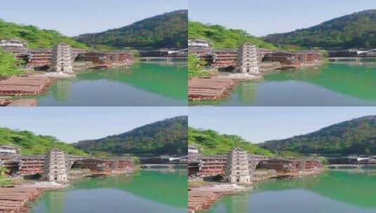 旅游景区湖南湘西凤凰古城竖屏航拍高清在线视频素材下载