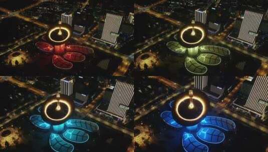 航拍武汉未来科技城马蹄莲夜景 侧转正俯拍高清在线视频素材下载