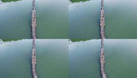 湖面上古老的石桥长桥高清在线视频素材下载