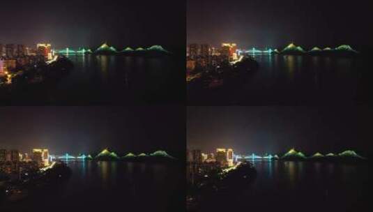城市航拍湖北宜昌跨长江大桥夜景高清在线视频素材下载
