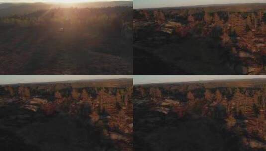 秋季傍晚森林夕阳唯美航拍合集高清在线视频素材下载