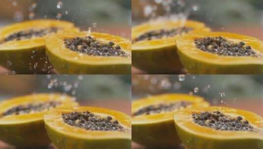 木瓜上的水滴高清在线视频素材下载