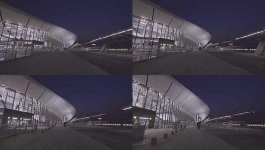 大兴机场航站楼夜景 指示牌 造型顶棚 移拍高清在线视频素材下载