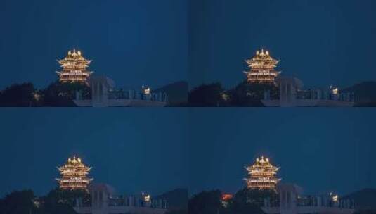义乌地标鸡鸣阁中秋节悬月红月亮月升延时高清在线视频素材下载