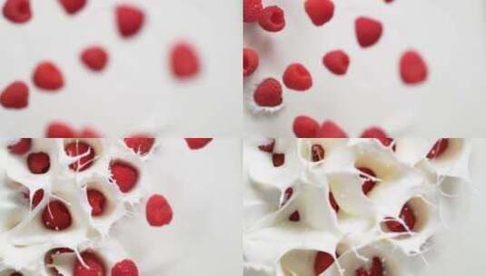 草莓水果倒入牛奶的瞬间高清在线视频素材下载