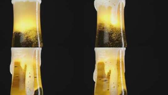 啤酒从杯中溢出气泡高清在线视频素材下载