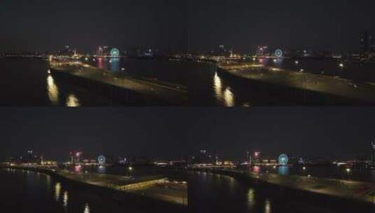 航拍广深沿江高速前海收费站夜景车流高清在线视频素材下载
