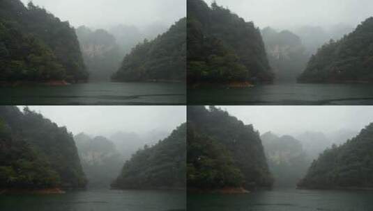 慢镜头游船视角欣赏湖南张家界宝峰湖雨景高清在线视频素材下载