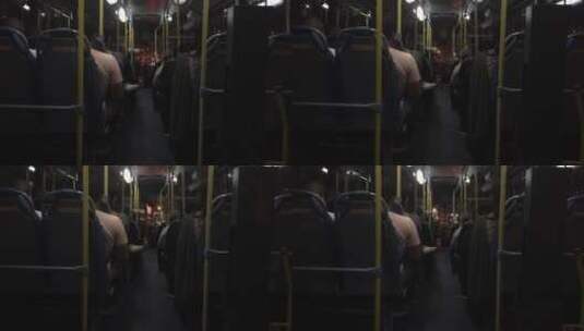 夜晚公共汽车的内部景象高清在线视频素材下载
