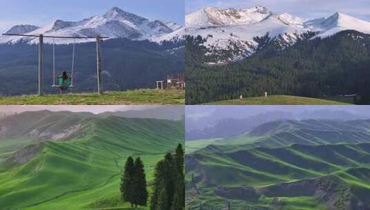 新疆伊犁草原雪山旅游合集/多片段高清在线视频素材下载