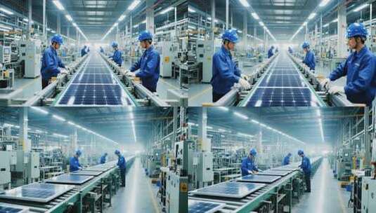工人在工厂生产太阳能板高清在线视频素材下载