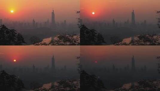 从紫金山上看南京城晚霞高清在线视频素材下载