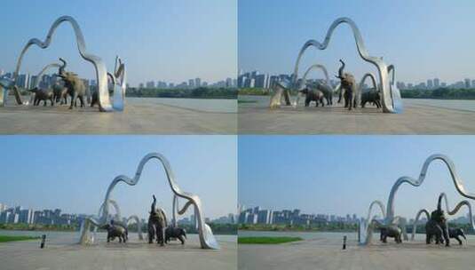 南宁五象湖公园五象雕塑 广场雕塑高清在线视频素材下载