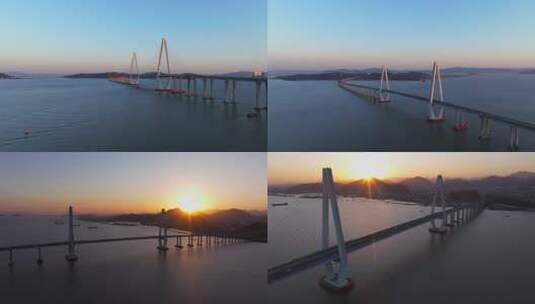 【合集1】航拍日落下的乐清湾大桥高清在线视频素材下载