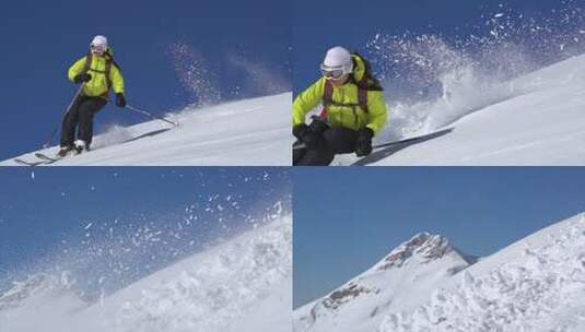 一个女人在粉雪上滑雪高清在线视频素材下载