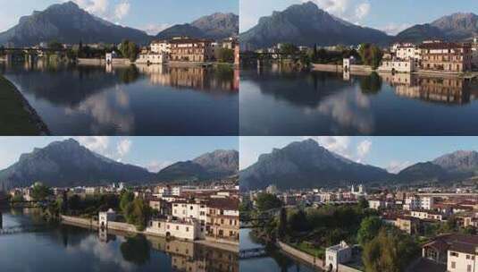 Lago di Lecco，Lecco，背景是Orobie阿尔卑斯山，意大利高清在线视频素材下载