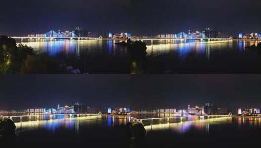 航拍湖南长沙银盆岭大桥夜景高清在线视频素材下载