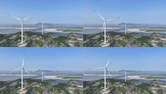 鄱阳湖二桥及绿色电力悬停航拍高清在线视频素材下载
