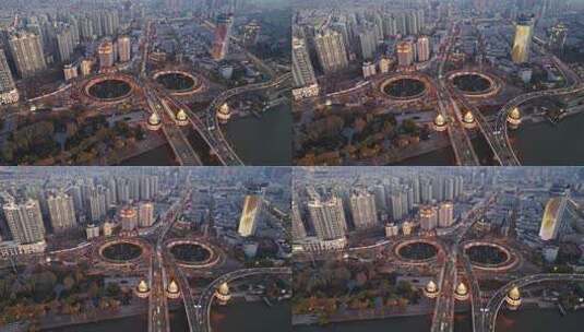 中国哈尔滨松花江公路大桥夜景航拍高清在线视频素材下载