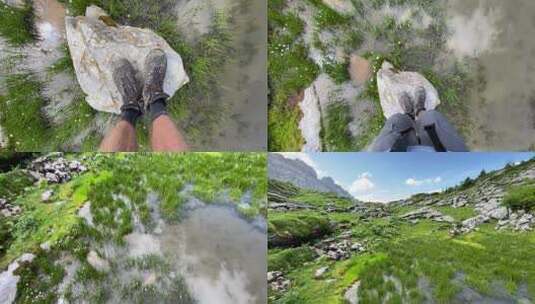 徒步旅行者在瑞士罗蒂斯皮茨的岩石上保持平衡高清在线视频素材下载