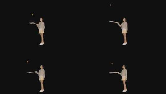 年轻女子在她的网球拍上弹球，阿尔法频道高清在线视频素材下载