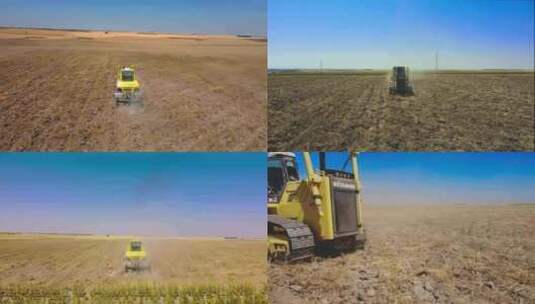 航拍机械化犁地耕地翻地农业种植高清在线视频素材下载