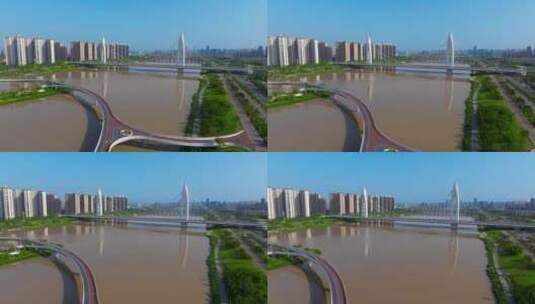 航拍西安灞河元朔大桥高清在线视频素材下载