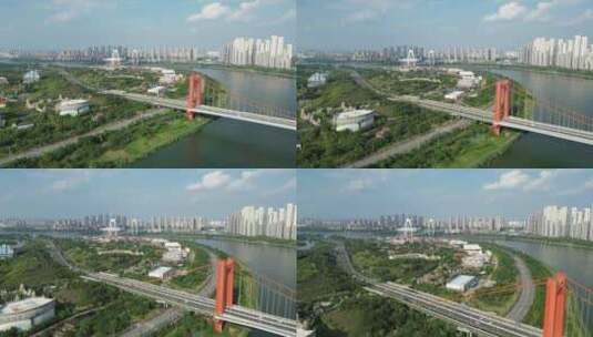 南宁邕江良庆大桥江景航拍 高速公路高清在线视频素材下载