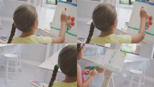 女孩在学校美术课上画画高清在线视频素材下载