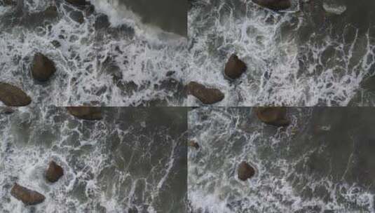 拍打礁石的海浪俯拍高清在线视频素材下载