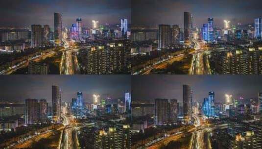 深圳车公庙上下沙晚霞夜景航拍高清在线视频素材下载