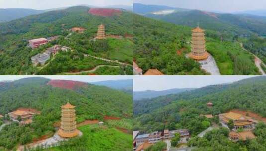 庆寿禅寺富民地标寺庙古建筑佛塔航拍高清在线视频素材下载